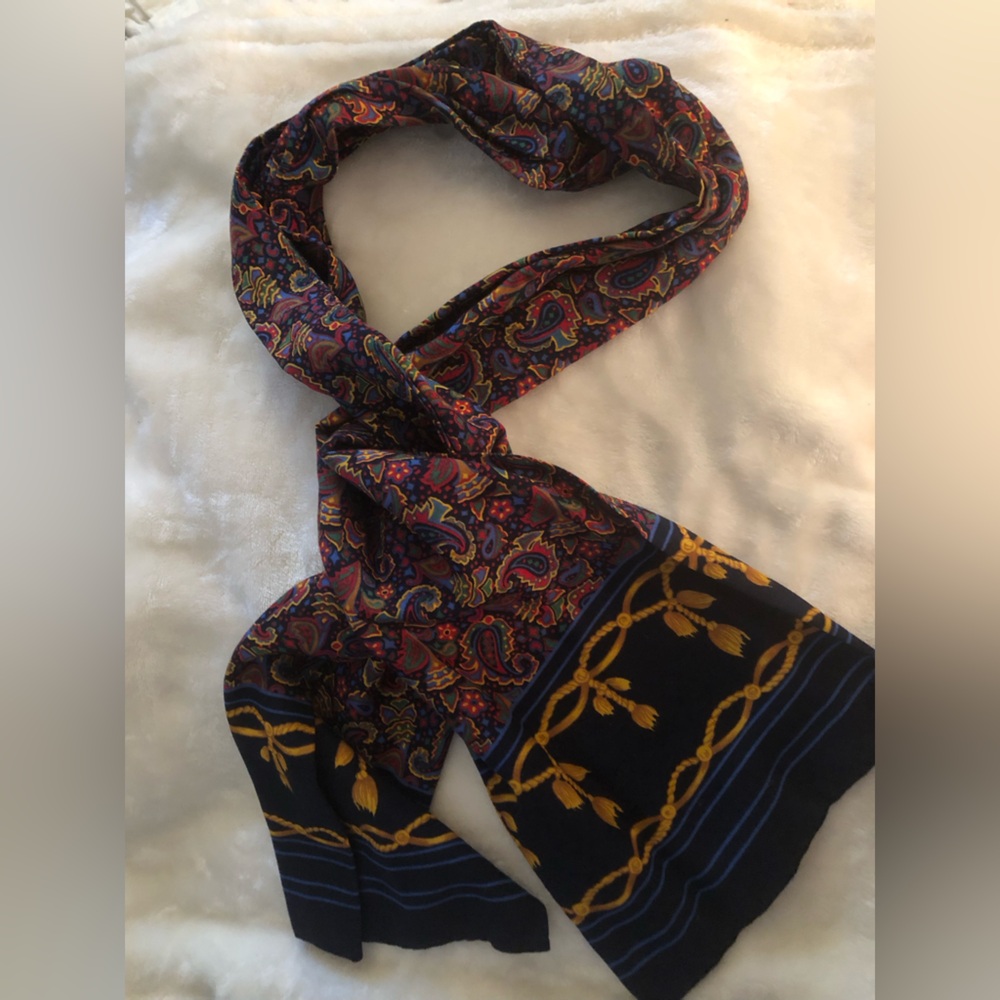 Challis oblong Paisley & Chain Print Scarf - Navy, Multicolor